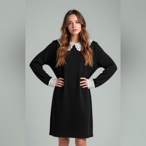 Chic Black Minimalist Dress with Lace Accents